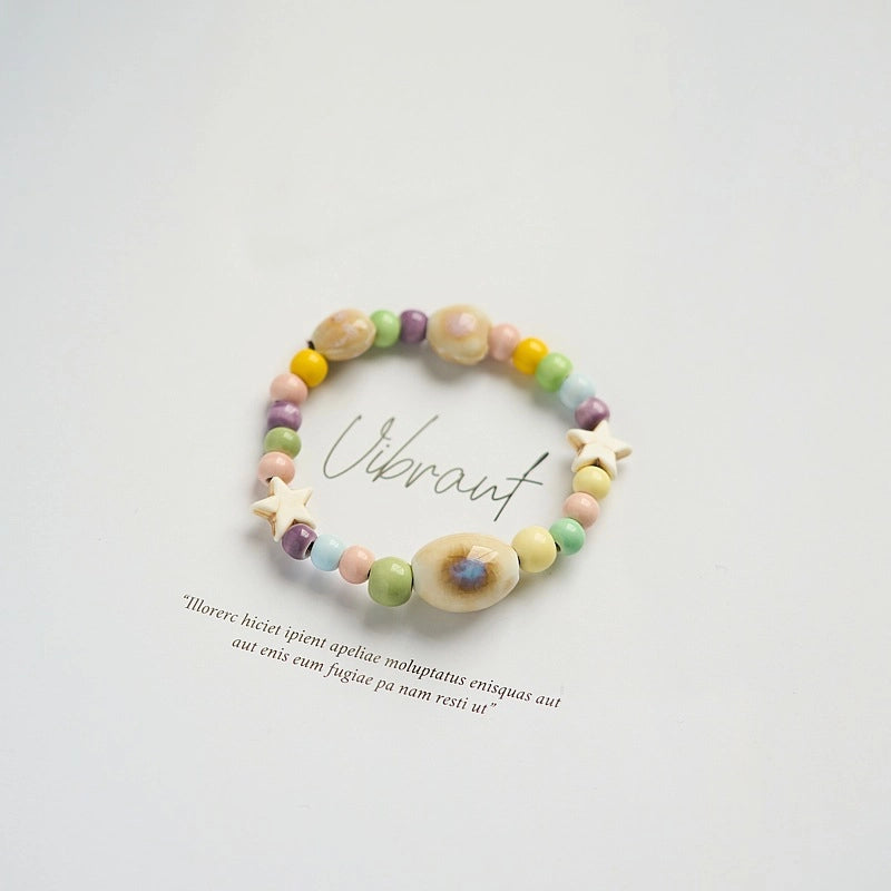 Jingdezhen Ceramic Bracelet New Color-free Women's Summer Student's Antique Beaded Bracelet Small Fresh And Popular