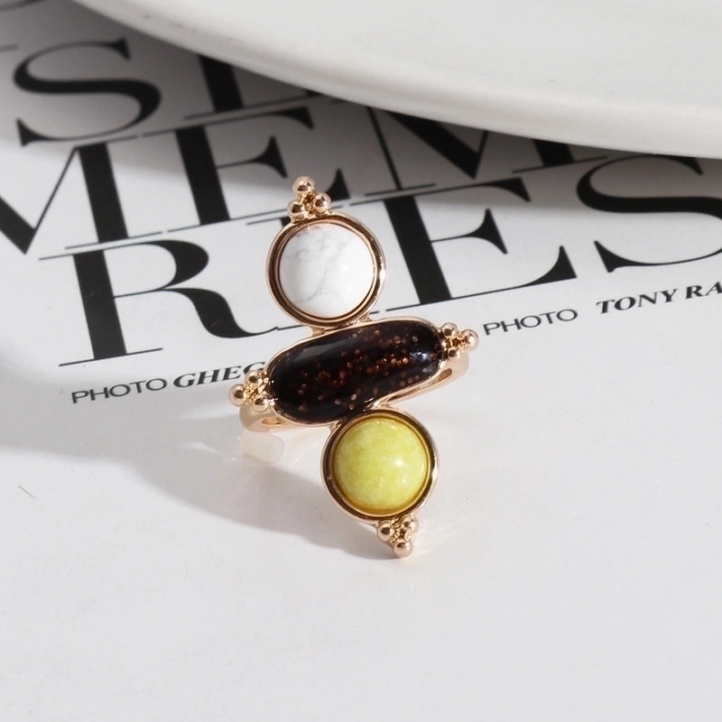 Vintage Style Geometric Alloy Inlay Natural Stone Rings