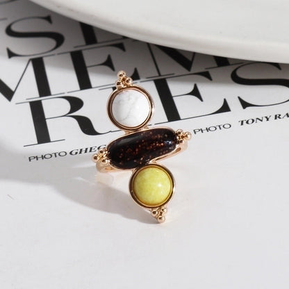 Vintage Style Geometric Alloy Inlay Natural Stone Rings