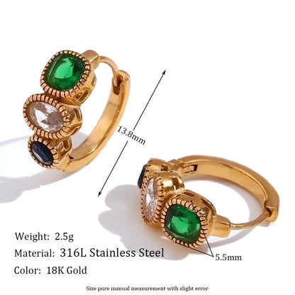 1 Pair Vintage Style Minimalist Classic Style C Shape Plating Inlay 304 Stainless Steel Zircon 18K Gold Plated Ear Studs