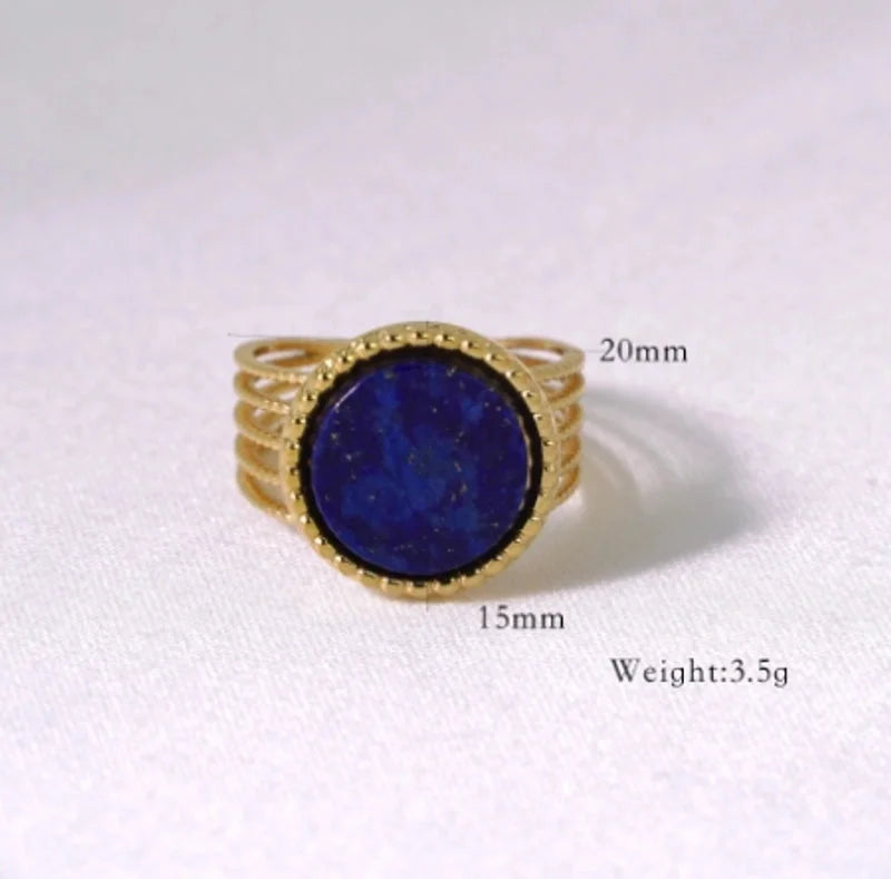 Retro French Style Geometric Titanium Steel Natural Stone Open Rings In Bulk