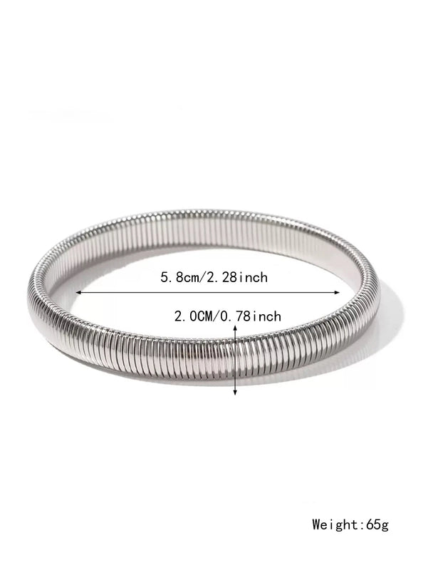 Thick Popular Jewelry Elastic Wide Titanium Steel Bracelet Female Light Luxury Niche Exaggerated Metal Vertical Stripe Ring