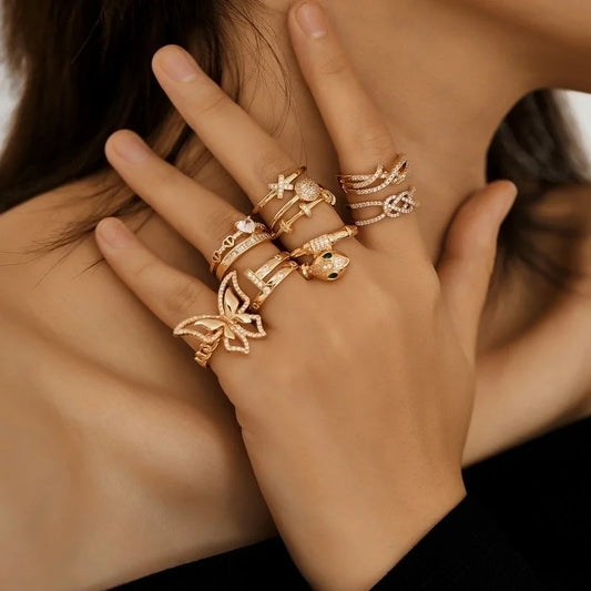 Copper K Gold Plated Plating Inlay Snake Butterfly Zircon Open Rings