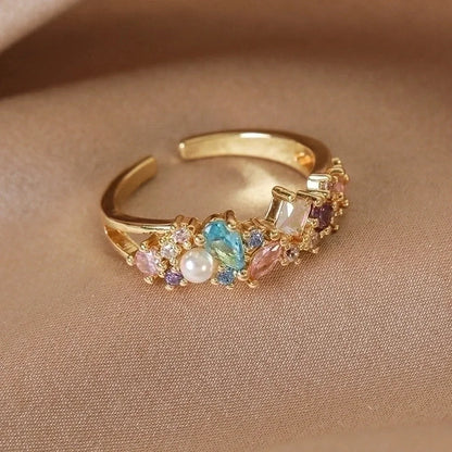 Minimalist Shiny Star Water Droplets Heart Shape Copper Inlay White Gold Plated Gold Plated Zircon Open Rings