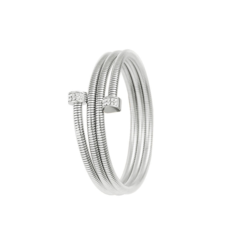 Casual Minimalist Commute Circle Round 304 Stainless Steel 18K Gold Plated Rhinestones Bangle In Bulk