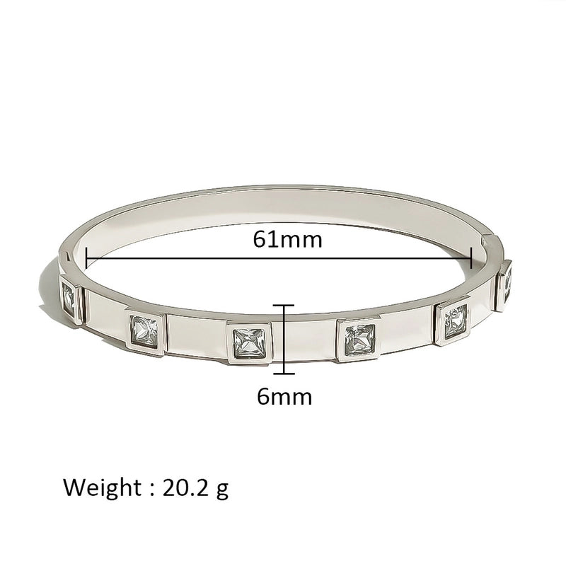 Minimalist Shiny Solid Color 316L Stainless Steel 18K Gold Plated Zircon Bangle In Bulk