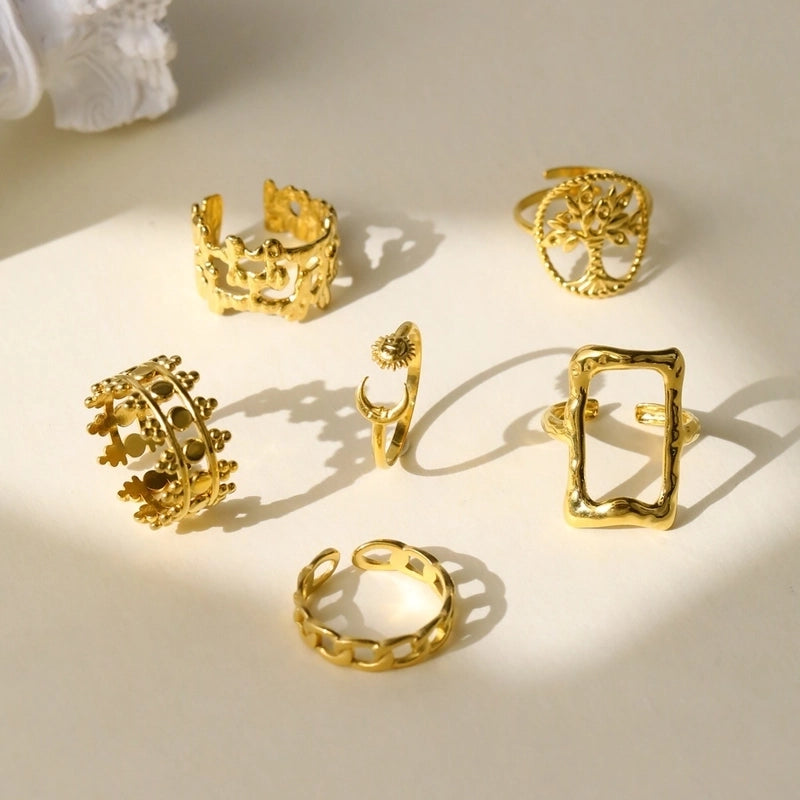 Retro Life Tree Solid Color Rectangle 304 Stainless Steel Open Rings