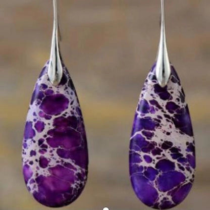 1 Pair Classic Style Water Droplets Patchwork Agate Drop Earrings