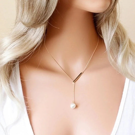 Minimalist Geometric Alloy Plating Inlay Artificial Pearls Women's Necklace