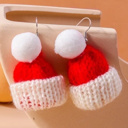 1 Pair Cute Christmas Hat Knit Zinc Alloy Drop Earrings