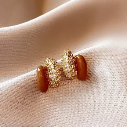 1 Pair Elegant Minimalist Geometric Plating Tiger Eye Drop Earrings Ear Studs