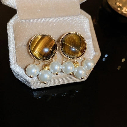 1 Pair Elegant Minimalist Geometric Plating Tiger Eye Drop Earrings Ear Studs