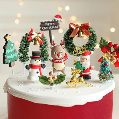 Christmas Casual Cute Minimalist Christmas Tree Santa Claus Snowman Plastic Indoor Banquet Party Cake Decorating Supplies Cake Decorating Supplies