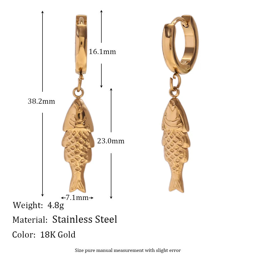 Fashion Dolphin Seahorse Animal Chinese Zodiac Stainless Steel 18K Gold Plated Earrings