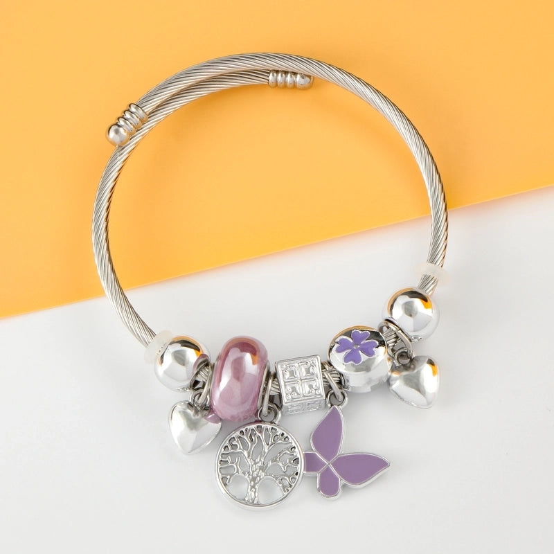 Elegant Luxurious Heart Shape 304 Stainless Steel White Gold Plated Crystal Zircon Bangle In Bulk