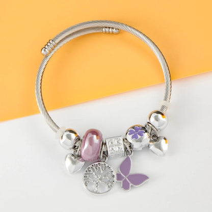 Elegant Luxurious Heart Shape 304 Stainless Steel White Gold Plated Crystal Zircon Bangle In Bulk