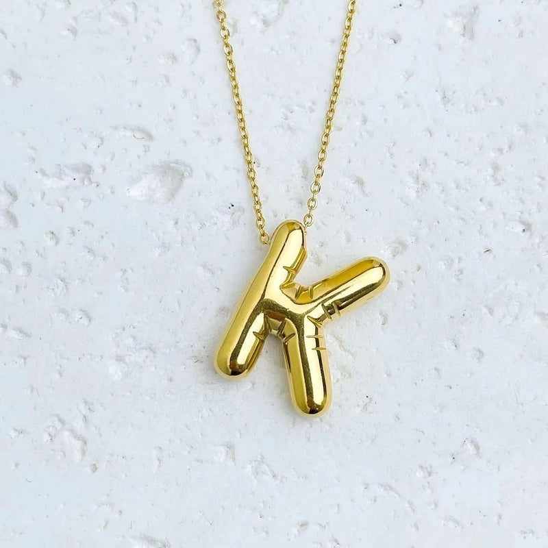 Fashion Balloon Letter Necklace Titanium Steel 26 English Letter Necklace 3D Three-Dimensional Gold Plating Non-Fading