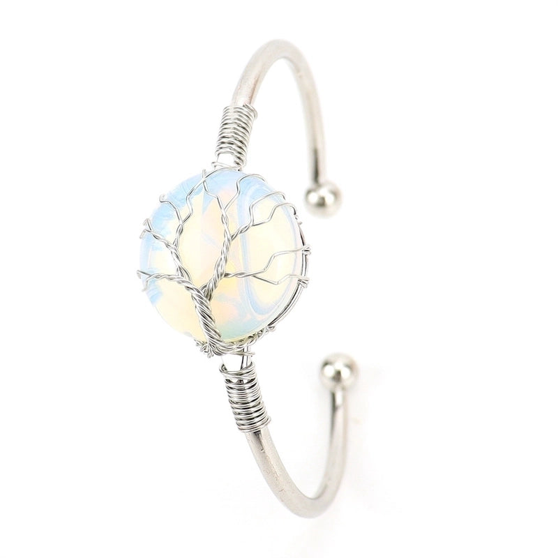 Minimalist Round Artificial Crystal Natural Stone Copper Handmade Bangle