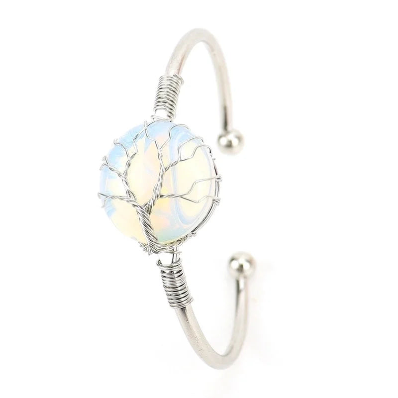 Minimalist Round Artificial Crystal Natural Stone Copper Handmade Bangle