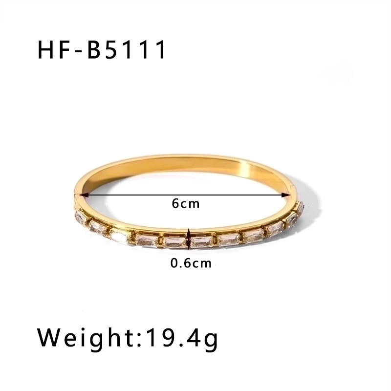 Minimalist Round Stainless Steel 18K Gold Plated Zircon Bangle In Bulk