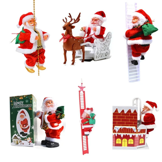 Crawling Beads Electric Music Santa Claus Climbing Ladder Deer Pull Car Creative Christmas Gift Christmas Decoration Ornaments
