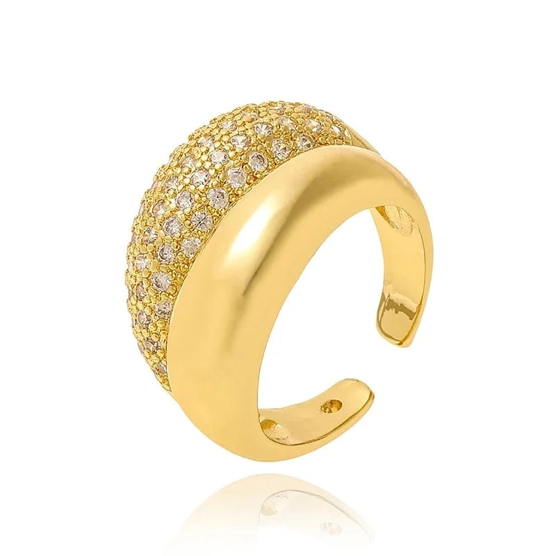 Copper Inlay Geometric Zircon Open Rings