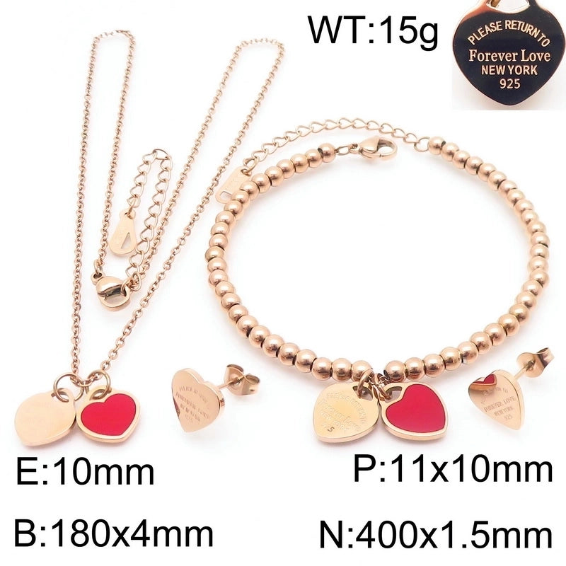 Minimalist Heart Shape 304 Stainless Steel 18K Gold Plated Jewelry Set