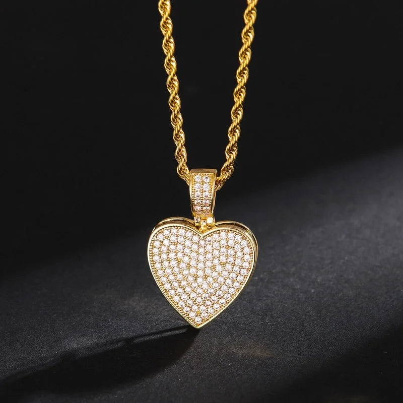 Hip-Hop Minimalist Shiny Heart Shape 304 Stainless Steel Copper Zircon 18K Gold Plated Inlay Pendant Necklace