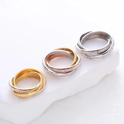 304 Stainless Steel 18K Gold Plated Minimalist Plating Inlay Solid Color Rhinestones Rings