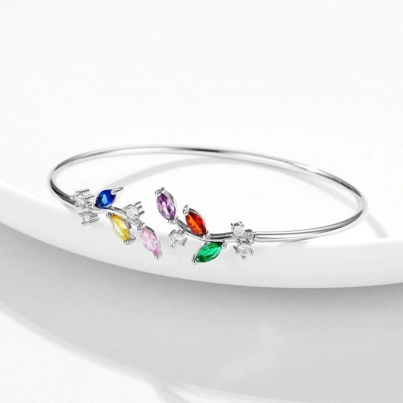 Elegant Leaf Copper Plating Zircon Bangle