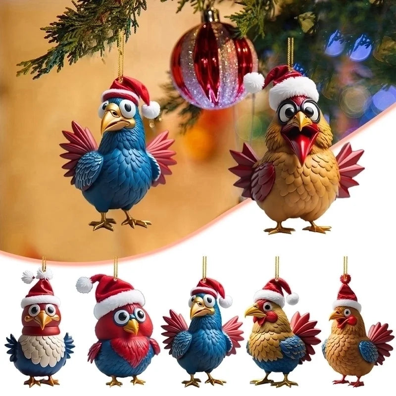 Christmas Creative Animal Chicken Rooster Series Pendant Christmas Tree Pendant Acrylic Hang Decorations