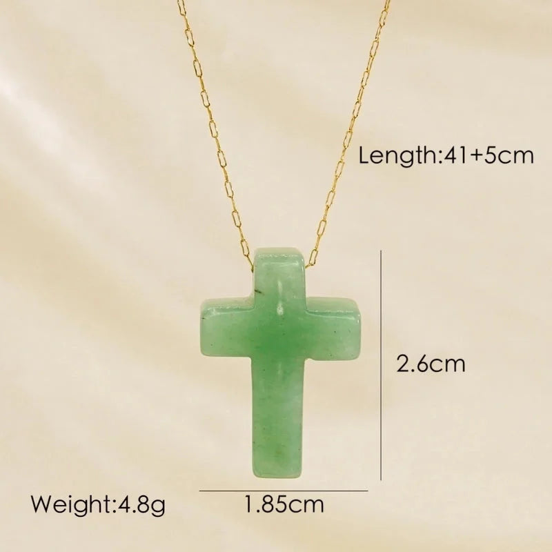 Minimalist Geometric Cross Natural Stone Titanium Steel Pendant Necklace In Bulk