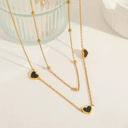 Casual Elegant Minimalist Heart Shape 304 Stainless Steel Acrylic 18K Gold Plated Plating Inlay Multi Charms Necklace