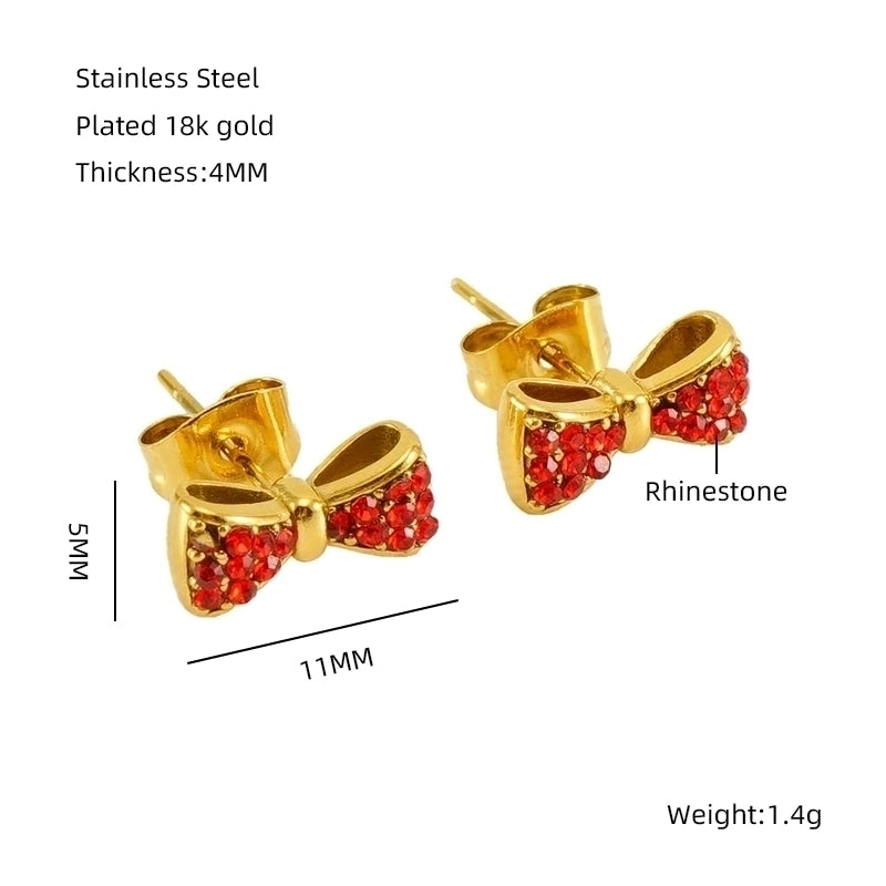 1 Pair Elegant Classical Vintage Style Flower Bow Knot Plating Inlay 304 Stainless Steel Zircon 18K Gold Plated Ear Studs