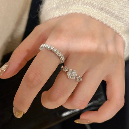 Elegant Lady Four Leaf Clover Flower Copper Mixed Metal Rings Bracelets Necklace