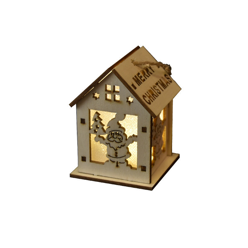 2 Pieces Christmas Decoration Christmas Glowing Wooden House Snow House Tree Decoration Pendant Diy Gift Window Display Wooden