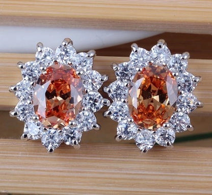1 Pair Vintage Style Shiny Oval Plating Inlay Copper Zircon White Gold Plated Ear Clips Ear Studs