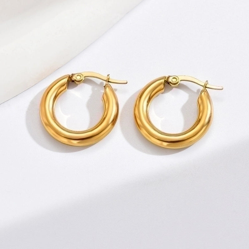 1 Pair Minimalist Round Polishing Plating 304 Stainless Steel 14K Gold Plated Hoop Earrings
