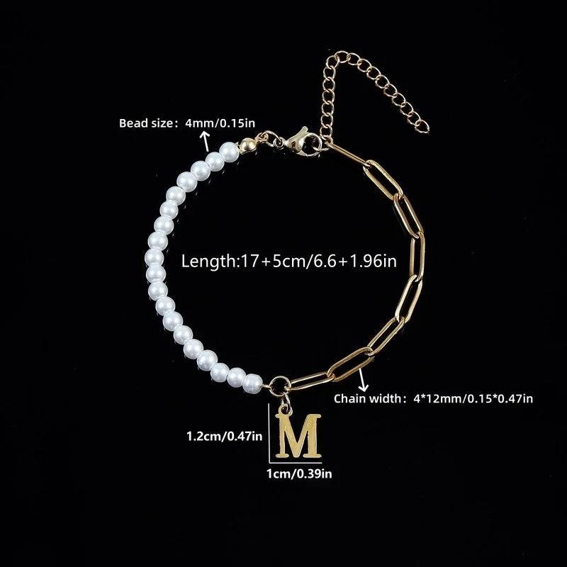 Elegant Minimalist Classic Style Letter 201 Stainless Steel 304 Stainless Steel Imitation Pearl Bracelets In Bulk