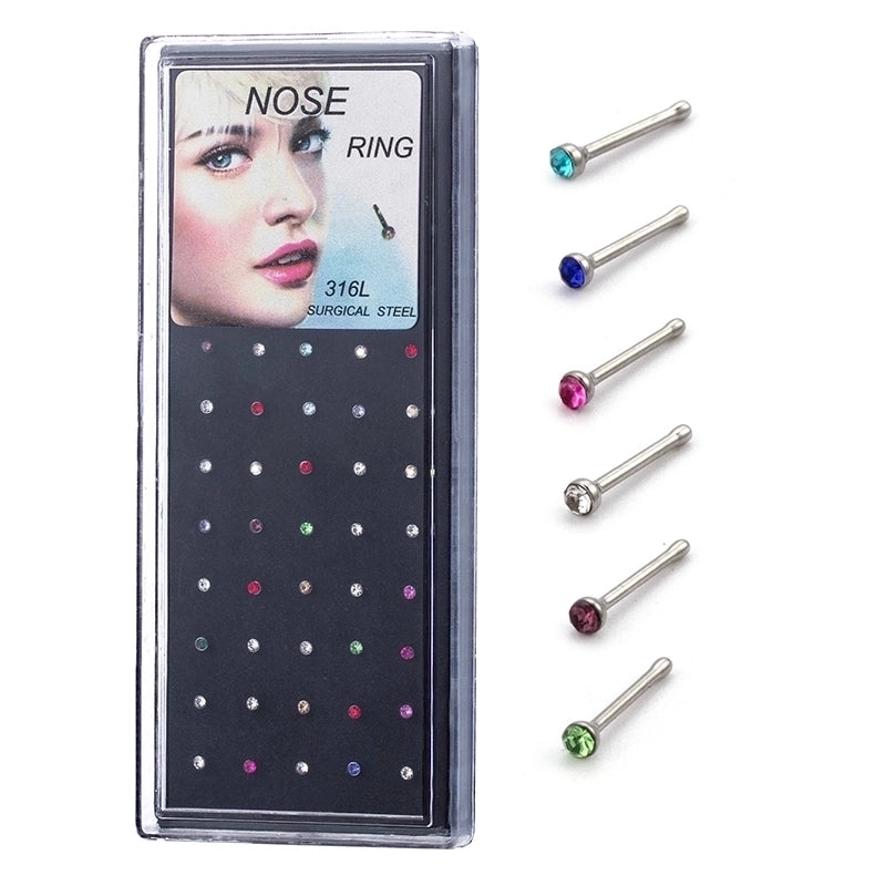 1 Set Nose Rings & Studs Minimalist Round 316L Stainless Steel Inlay Rhinestones