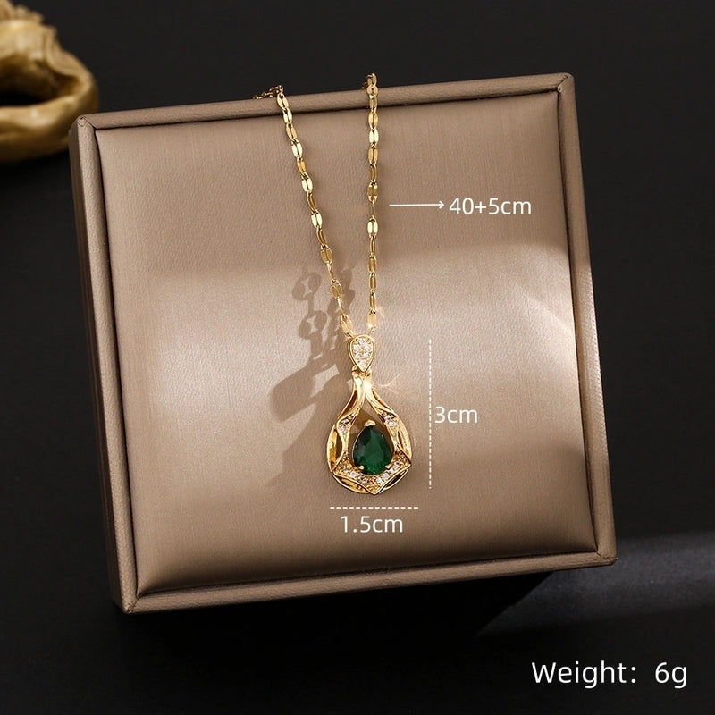 Shiny Geometric 201 Stainless Steel Copper Inlay Zircon Pendant Necklace