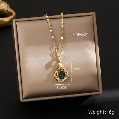 Shiny Geometric 201 Stainless Steel Copper Inlay Zircon Pendant Necklace
