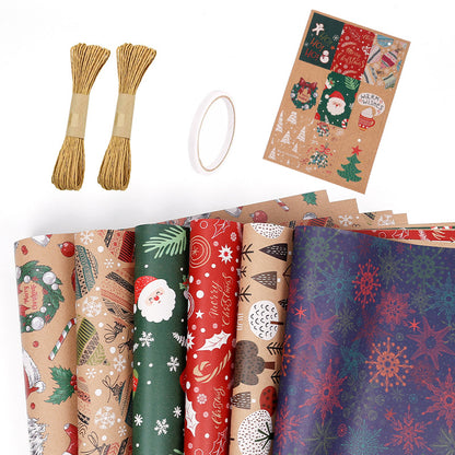 Christmas Gift Gift Box Wrapping Paper Brown Kraft Paper Uv Printing Environmentally Friendly Christmas Wrapping Paper Set