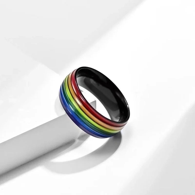 Cartoon Style Rainbow Titanium Steel Enamel Rings