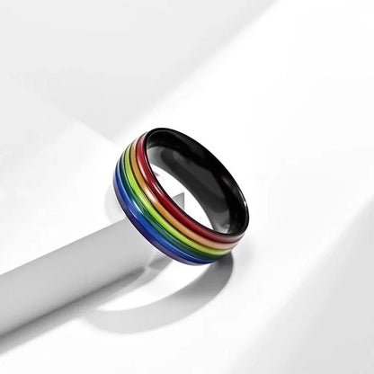 Cartoon Style Rainbow Titanium Steel Enamel Rings
