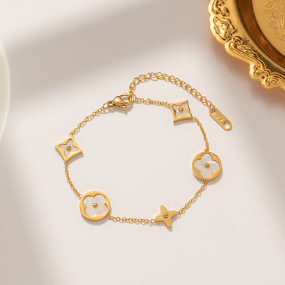 Women Round Letter Text Number Titanium Steel 18K Gold Plated Bracelets