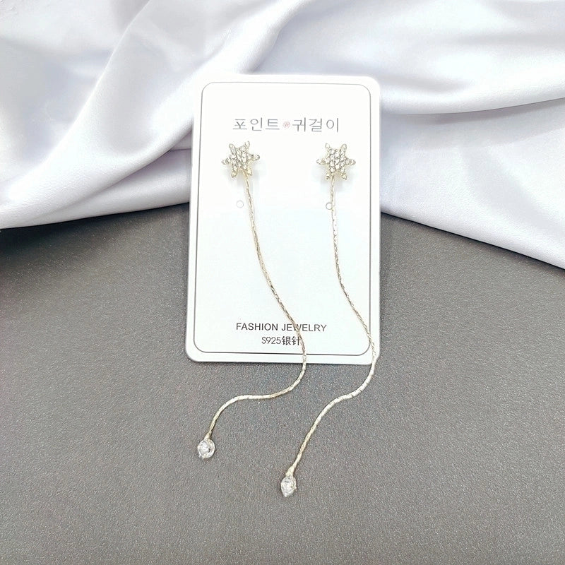 2 Pieces Elegant Star Tassel Heart Shape Inlay Alloy Artificial Pearls Rhinestones Glass Earrings