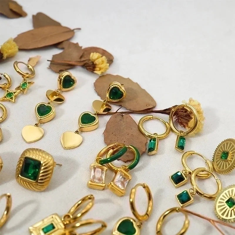 1 Pair Casual Oval Heart Shape Rectangle Enamel Plating Inlay 304 Stainless Steel Zircon Drop Earrings