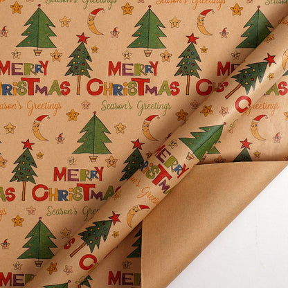 Large Size Gift Wrapping Paper Roll Brown Christmas Reindeer Head Elk Green Plaid Gift Box Recyclable Gift Paper