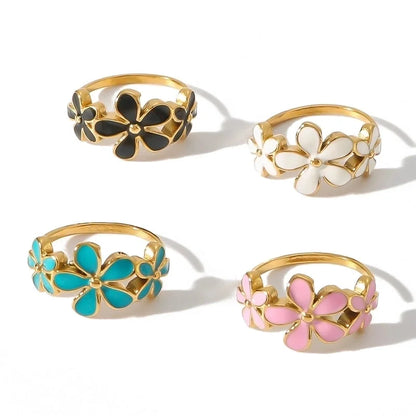 IG Style Minimalist Classic Style Flower 304 Stainless Steel 18K Gold Plated Rings
